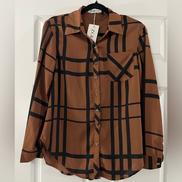 🆕 ZC & GF Striped Button Down Blouse - Picture 4 of 6